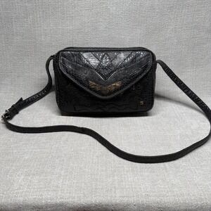 Vintage Black Faux Reptile Leather Crossbody Bag Small Western Boho Y2K